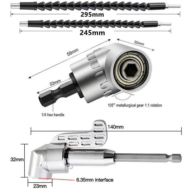 105 Degree Right Angle Drill Adapter Flexible Shaft Extension Bit for Screwdriver Hand Tools Magnetic Bit Socket Power Drill