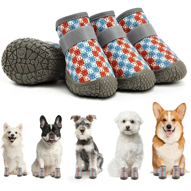 4 pcs/set Dog shoes for small dogs Breathable dog shoes for hot roads, Non-slip medium dog boots for hardwood floors Lake Blue