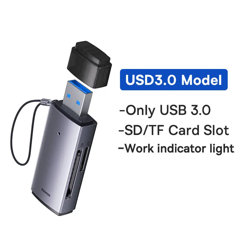 Baseus Card Reader USB C & USB3.0 to SD Micro SD TF Memory Card Device 104MB/s 2TB Smart Cardreader for Laptop Accessories