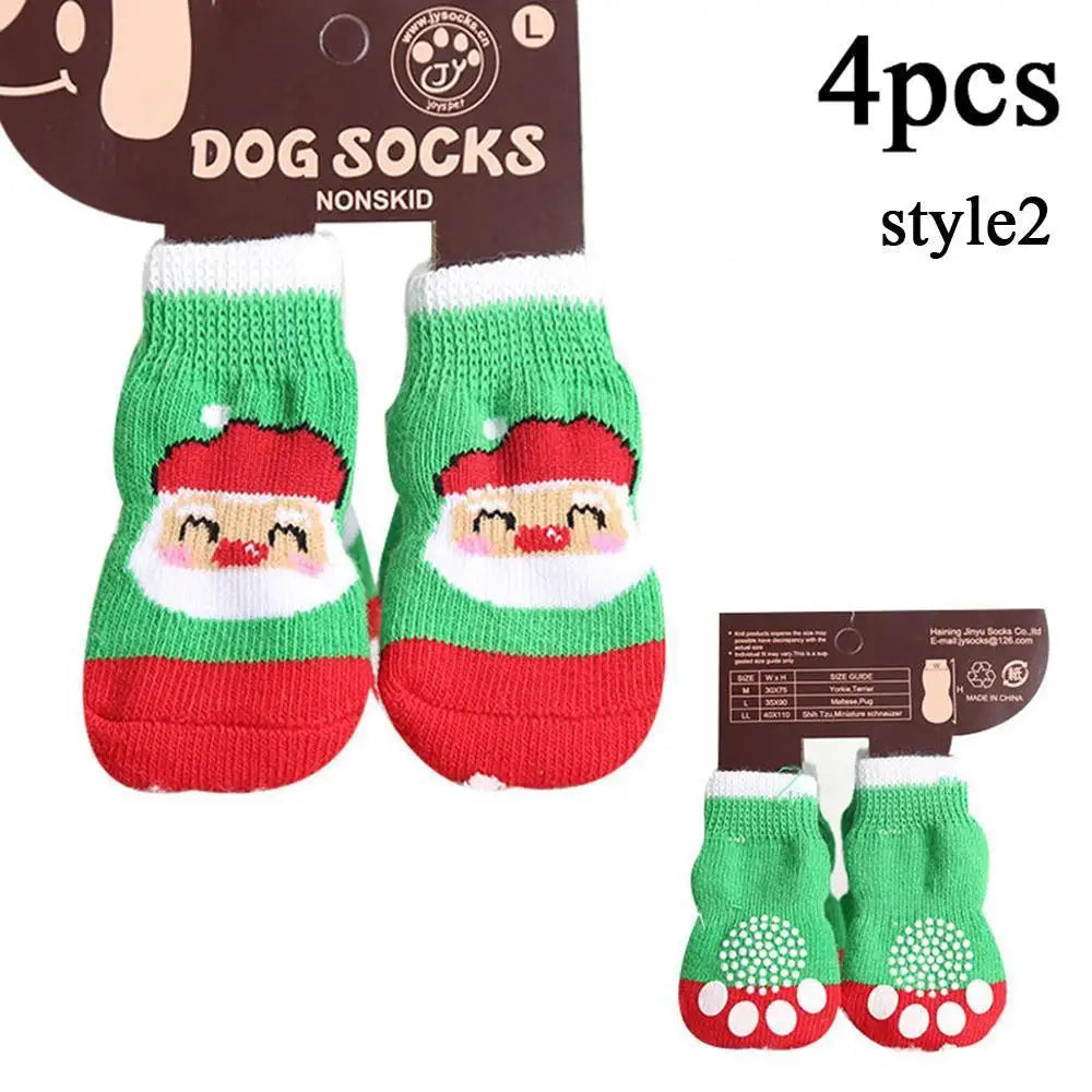 Christmas Cute Dog Knitted Socks for Small Dogs Cat Shoes Chihuahua Boots for Winter Warm Indoor Wear Slip On Paw Protector