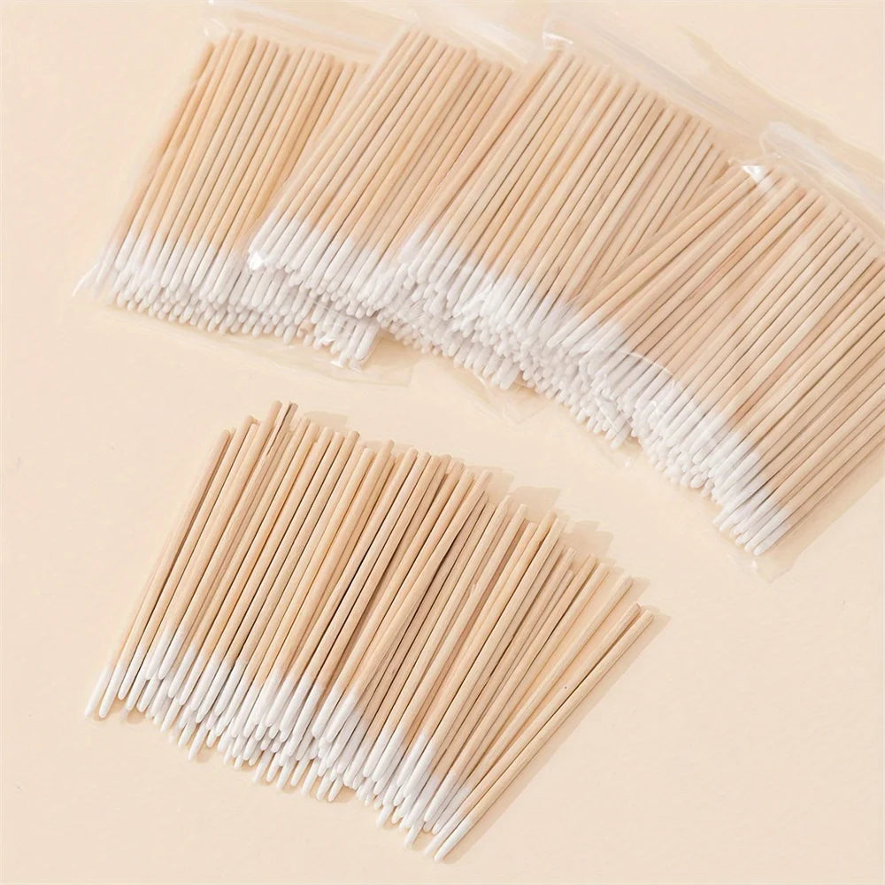 900/100/300pcs Disposable Wooden Micro Bud Swabs Lint Free Eyelash Extension Glue Removing Tools Makeup Mini Brush