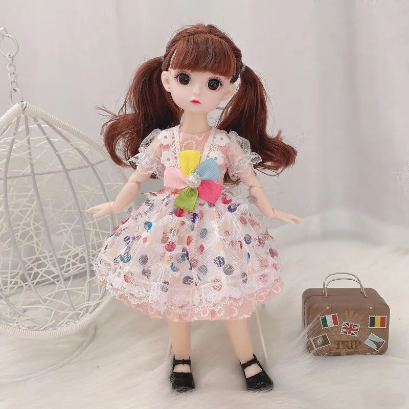 30cm Bjd Doll 12 Moveable Joints 1/6 Girl's Dress 3D Brown Eyes Toy with Clothes Shoes Kids Toys for Girl Children Gift