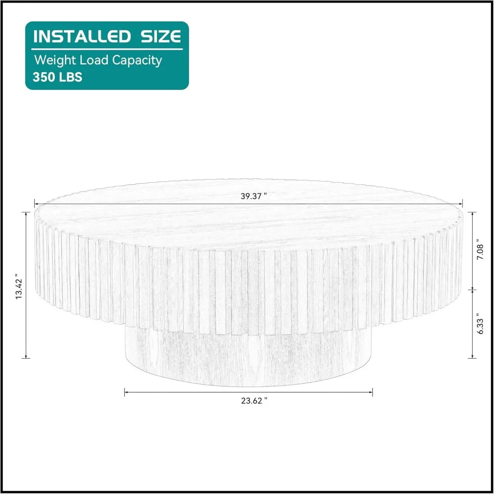 39.37'' Round Coffee Table Modern Wood Coffee Table for Living Room, Contemporary Circle Fluted Drum Coffee Table, No Assembly