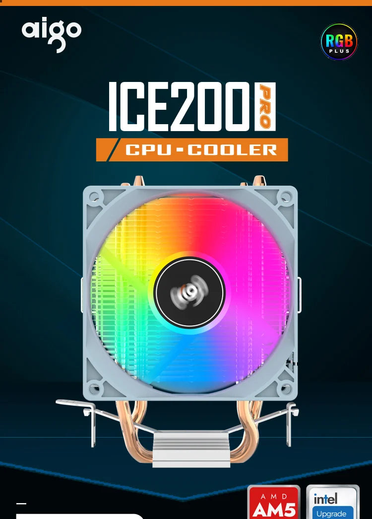 Aigo ICE200PRO Air CPU Cooler 2 Heatpipes Radiator Cooling 3PIN PWM Fan Quiet Ventilador For Intel 115X 1200 1700 AM4 AM5 AMD