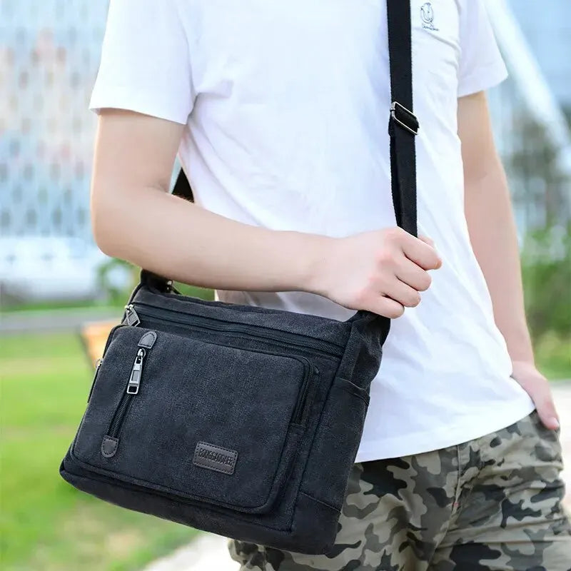 Canvas Shoulder Bag Bottle Men Women Casual Simple Fashion Retro Crossbody Cross Square Multi Layered