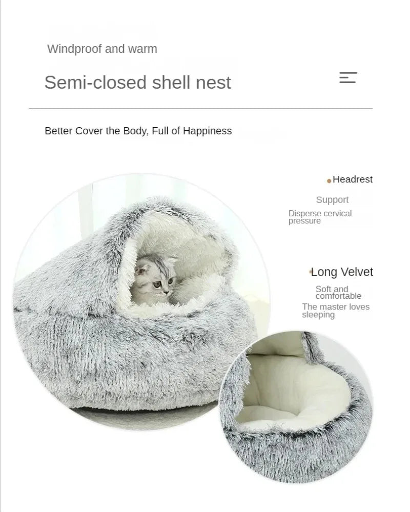 1PC Cat Beds Round Soft Plush Burrowing Cave Hooded Cat Bed Donut for Dogs Cats Comfortable Self Warming Dog Bed Pet Accessories