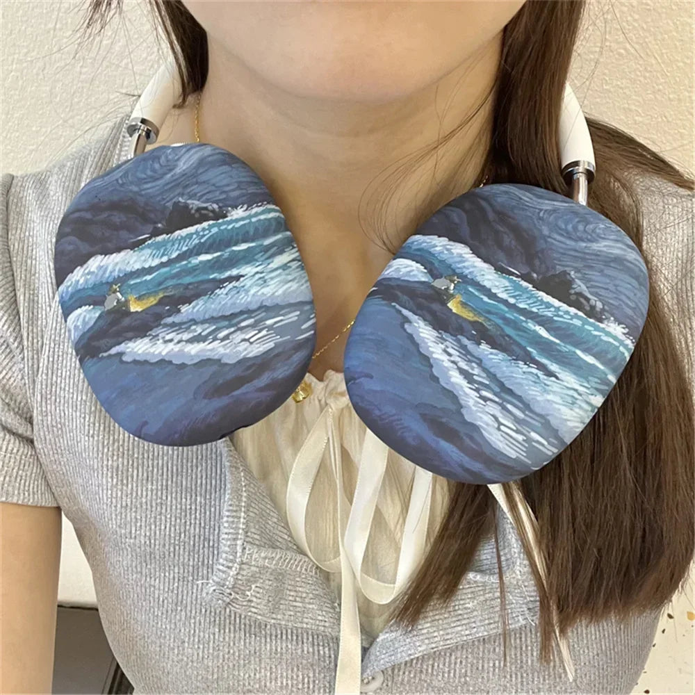 Art Painting Case for Apple Airpods Max For Headphone Airpods Max Protect Anti fall Case Wave The Starry Night Design Fashion