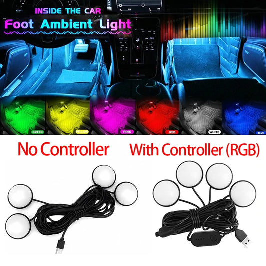 Car Foot Ambient Light Car Foot Lamp LED Foot Light Car Interior Atmosphere Backlight Mood Foot Light 4 In 1 RGB Decorative Lamp