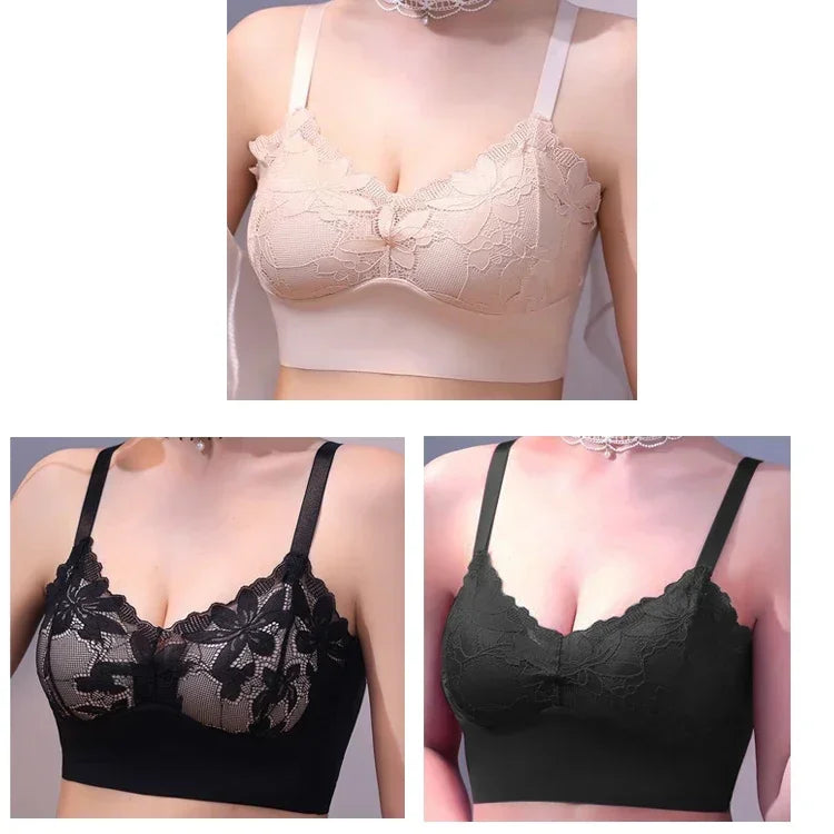 3pcs Ice Silk Seamless Lace Bra No Steel Ring Comfortable Large Size Bra vest bra Gather Anti Sagging Underwear