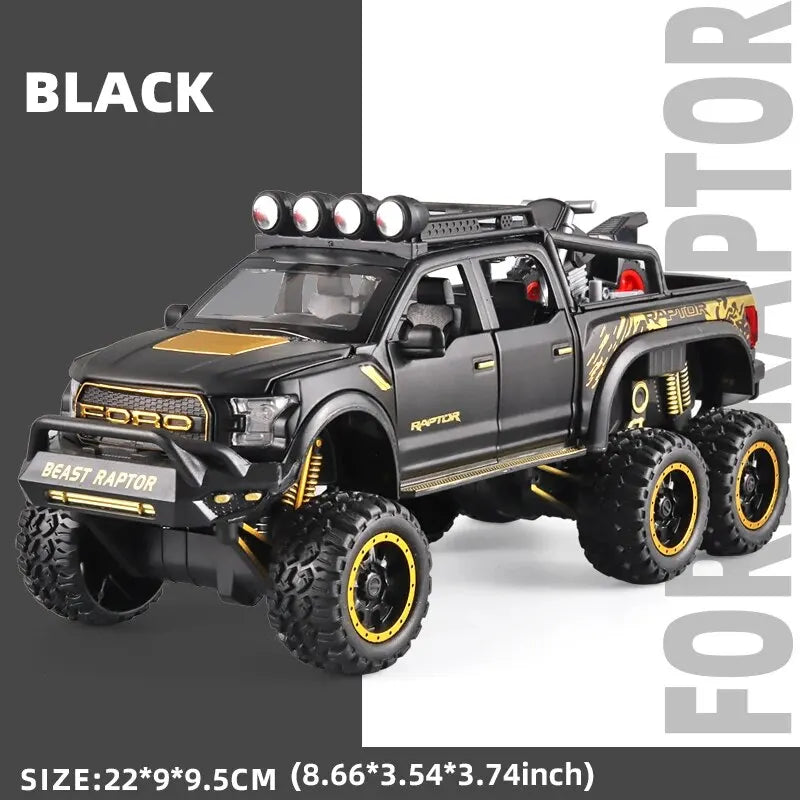 1:24 Pickup Trucks for Boys F150 Raptor Diecast Metal Model Car with Sound and Light for Kids Age 3 Year and up Blue