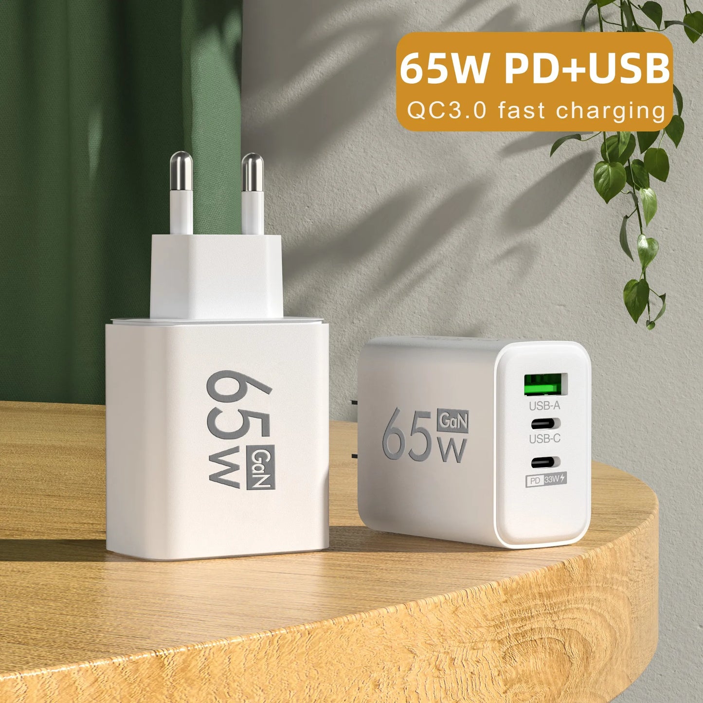 65W GaN USB Type C Charger Fast Charging Phone Charger PD Quick Charge3.0 Adapter For iPhone 14 Xiaomi 13 Samsung Huawei Oneplus