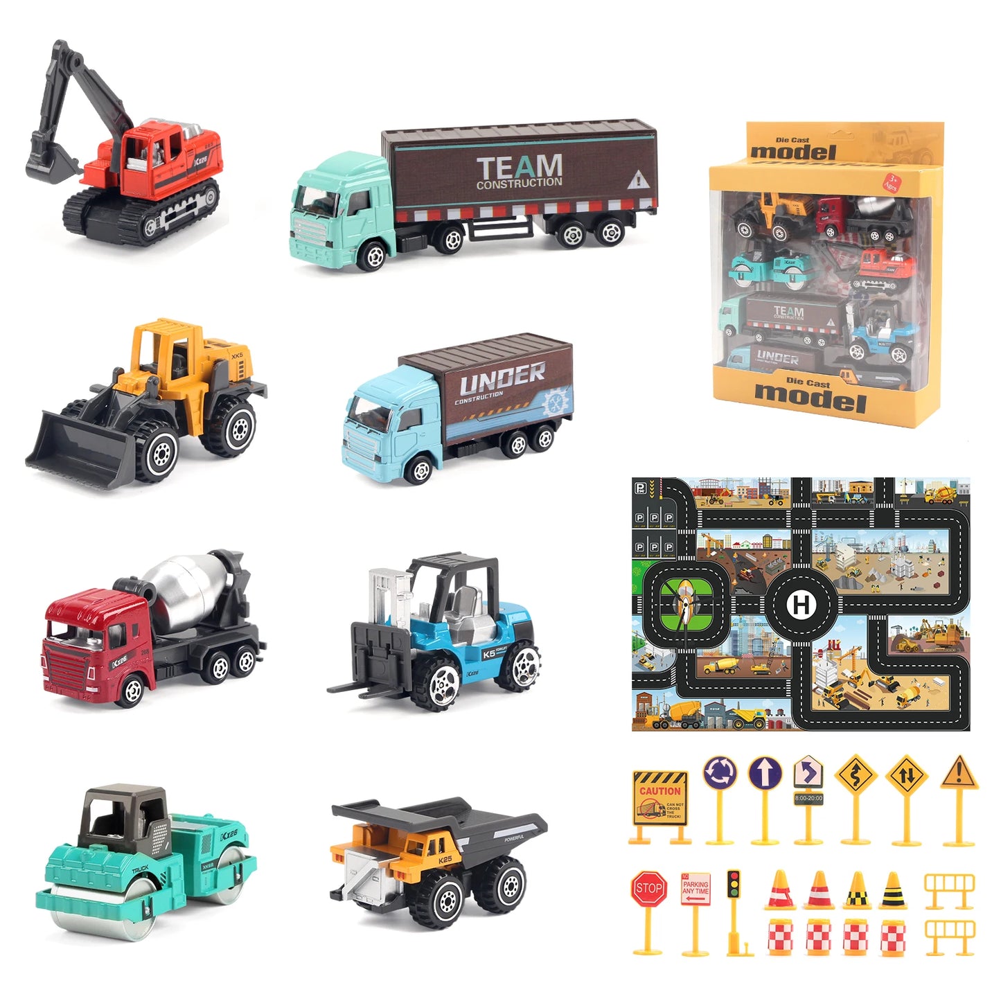 6pcs/set Alloy Engineering Truck Toy Car Classic Construction Model Vehicle Loader Tractor Excavator Toys for 3 years Boys Gifts