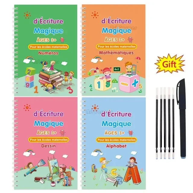 4 Books Magic Book Montessorii Educational Drawing Toys Montessori Education Kids Copy Exercise French Writing Notebook