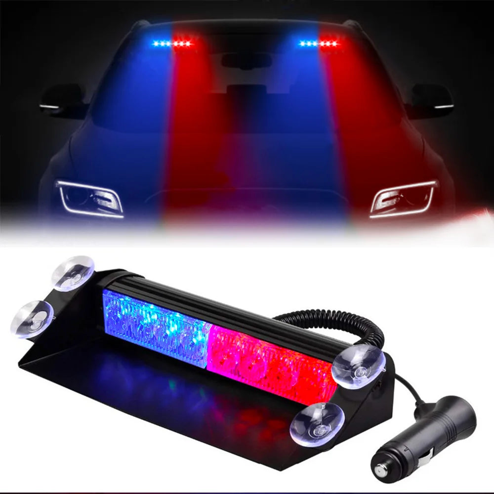 Car Flashing Police Lamps 12V LED Strobe Warning Lights DRL Day Running Interior Windshield Suction Truck Automotive Accessories