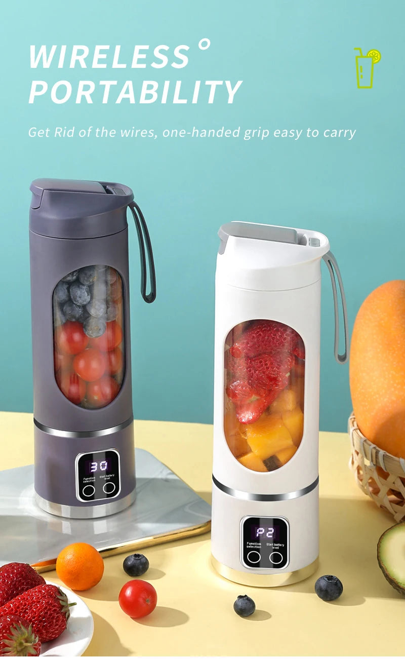 450mL Portable Fruit Juicer with 8 Page Blade Home USB Rechargeable Large Capacity with Digital Display Juice Maker Machine