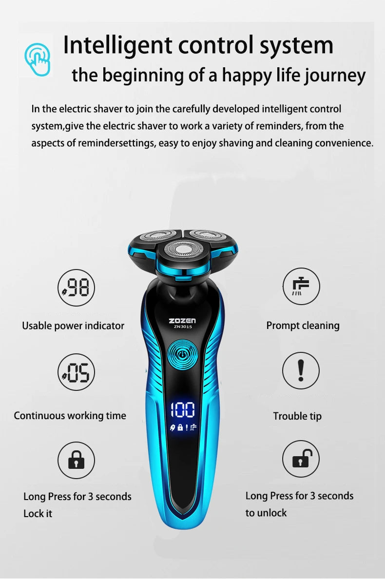 ZOZEN Electric Shaver Washable Rechargeable Electric Razor Body Hair Clipper Cutting Shaving Machine for Men Beard Trimmer