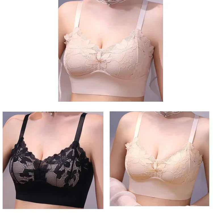 3pcs Ice Silk Seamless Lace Bra No Steel Ring Comfortable Large Size Bra vest bra Gather Anti Sagging Underwear