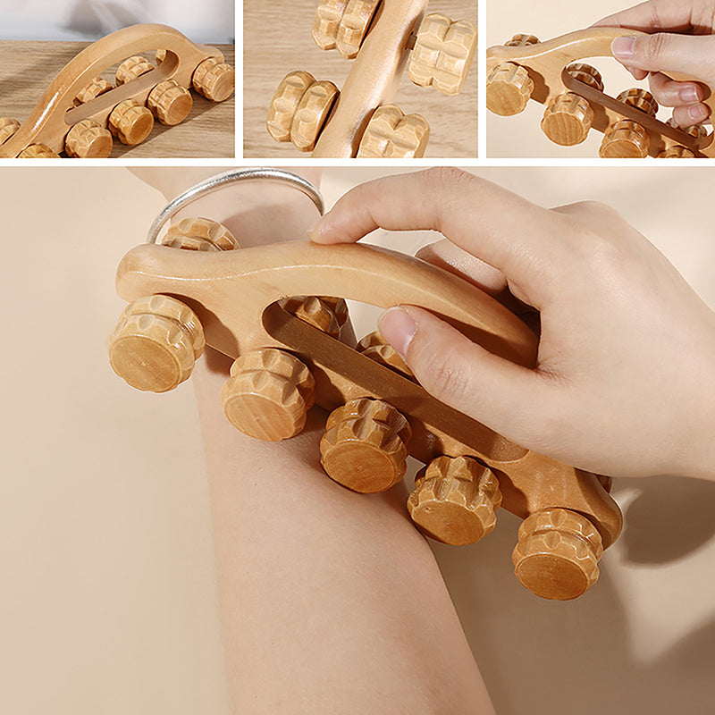 2/4/6/10Wheels Wooden Car Roller Relaxing Hand Massage Tool Arched Handle Massager For Face Neck Head Foot Acupoint Muscle Relax