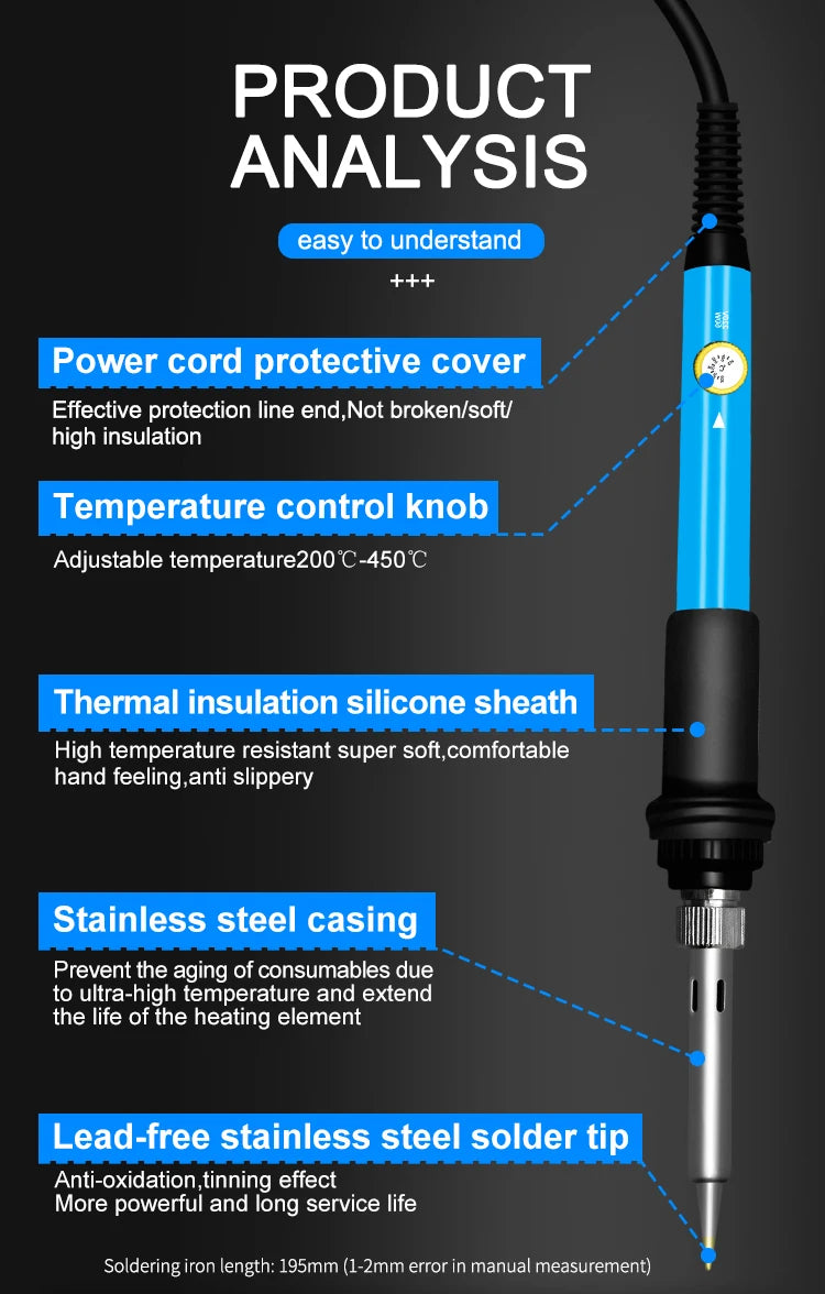 60W Adjustable Temperature Welding Solder Rework Station Heat Pen Tips Electric Soldering Iron for Repairing by BeBosLook