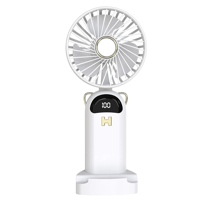 4000mAh Handheld Mini Fan Foldable Portable Neck Hanging Fans 5 Speed USB Rechargeable Fan with Phone Stand and Display Screen