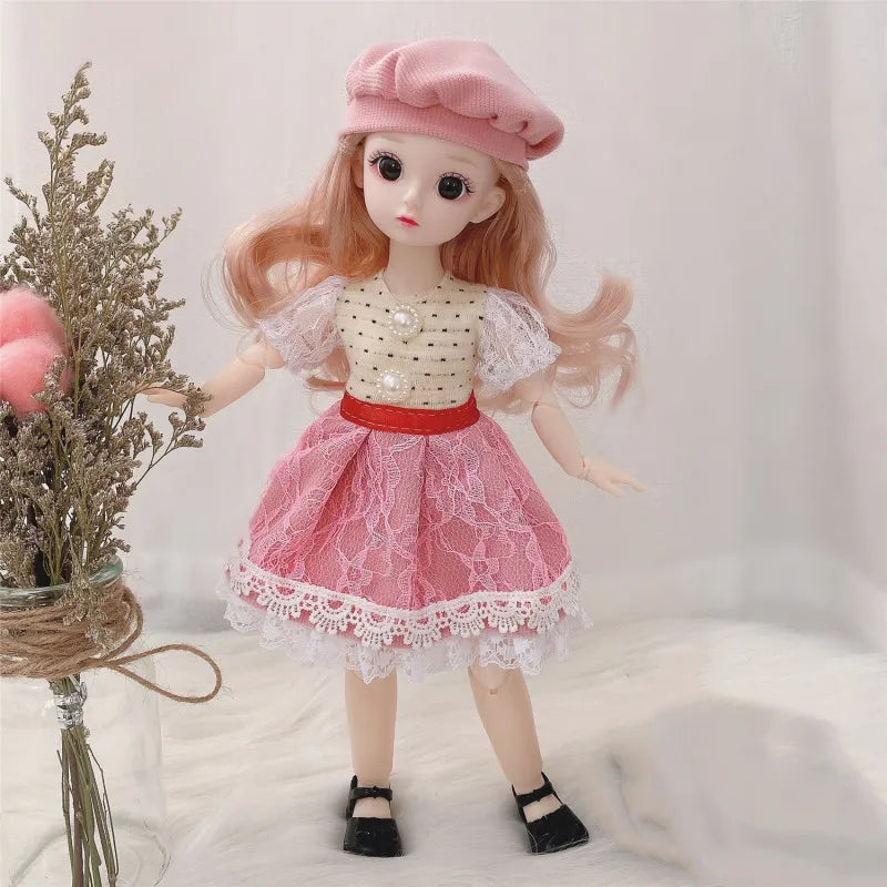 30cm Bjd Doll 12 Moveable Joints 1/6 Girl's Dress 3D Brown Eyes Toy with Clothes Shoes Kids Toys for Girl Children Gift