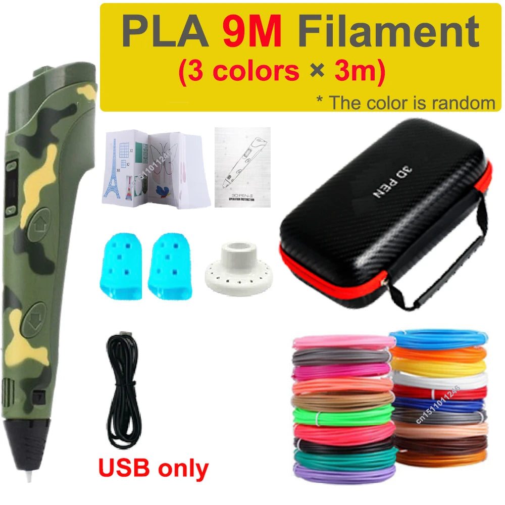 3D Printing Pen Children 3D Pen DIY Drawing Pens PLA Filament Birthday Christmas Boys Girls Gift For Kids With Travel Case