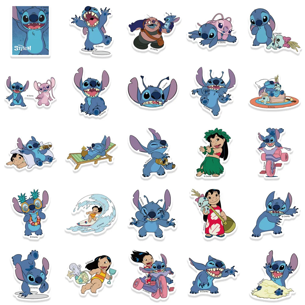 51PCS  Cute Cartoon Lilo & Stitch Stickers DIY Diary Laptop Luggage Skateboard Graffiti Decals Fun Classic Toy