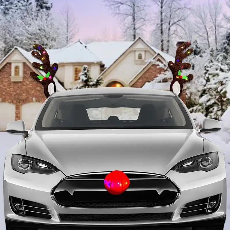 Christmas Car Decoration Accessories LED Lighted Up Reindeer Deer Antlers Car Costume Accessories For Trucks Cars Autos