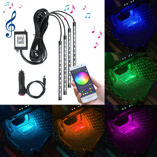 12V RGB Lights Bluetooth LED Strips Car Interior Ambient Lamp Foot Seat Door Decorative Set Smart Control Automotive Accessories