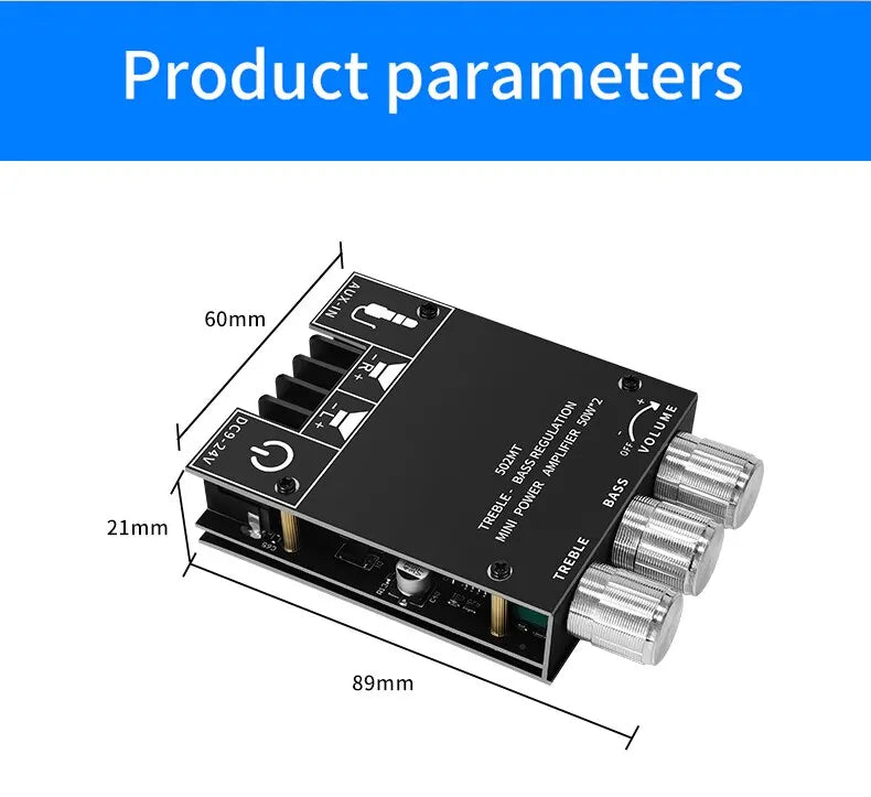 ZK-502MT Bluetooth 5.0 Subwoofer Amplifier Board 2.0 Channel High Power Audio Stereo Amplifier Board 2X50W Bass AMP