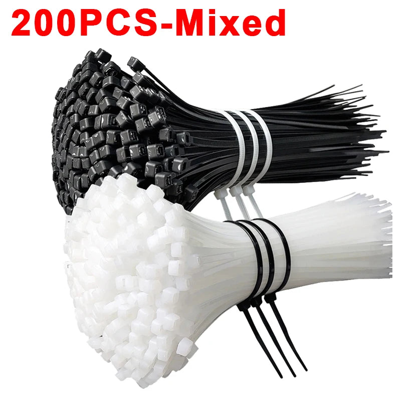 200/100Pcs Nylon Cable Ties Adjustable Self-locking Cord Ties Straps Fastening Loop Reusable Plastic Wire Ties For Home Office