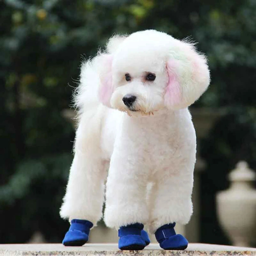 4Pcs Pet Dog Snow Boots Autumn Winter Warm Plush Dog Shoes for Small Medium Dog Cats S-XL Soft with Non-Slip Soles