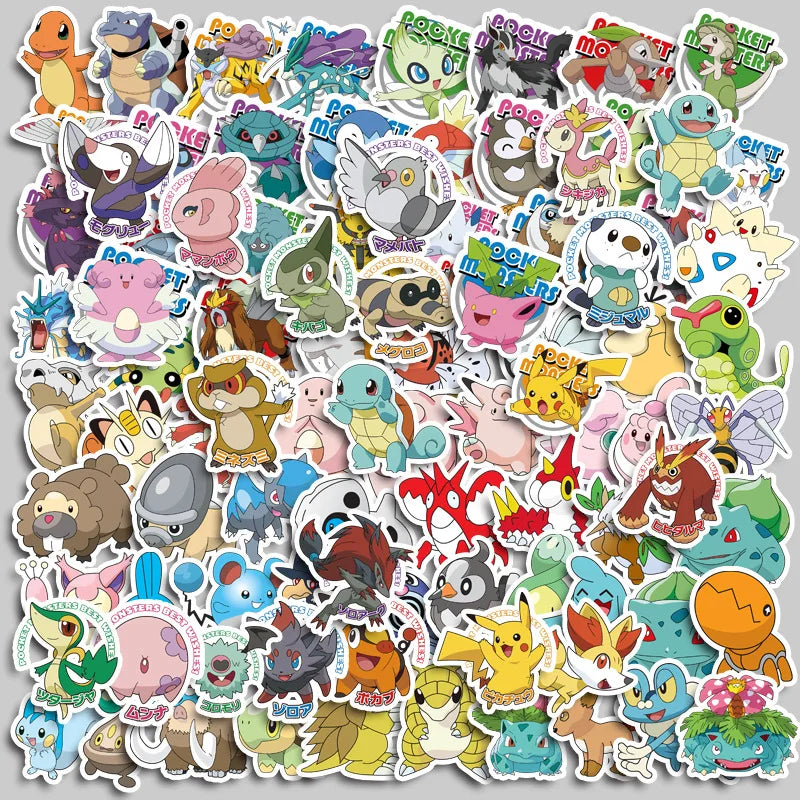 50pcs/100pcs Pokemon Anime Stickers Pikachu Kawaii Sticker Laptop Suitcase Skateboard Guitar Phone Cartoon Kid Gift Toys