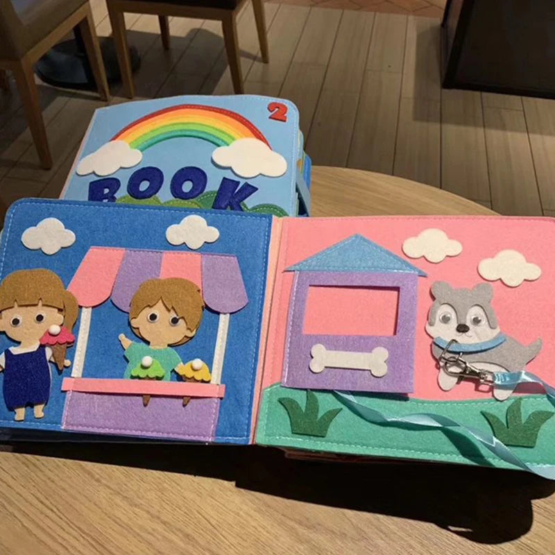 3D Montessori Baby Busy Board Felt Books Montessori Fine Motor Skills Activity Toys Quiet Cloth Books Preschool Teaching Aids