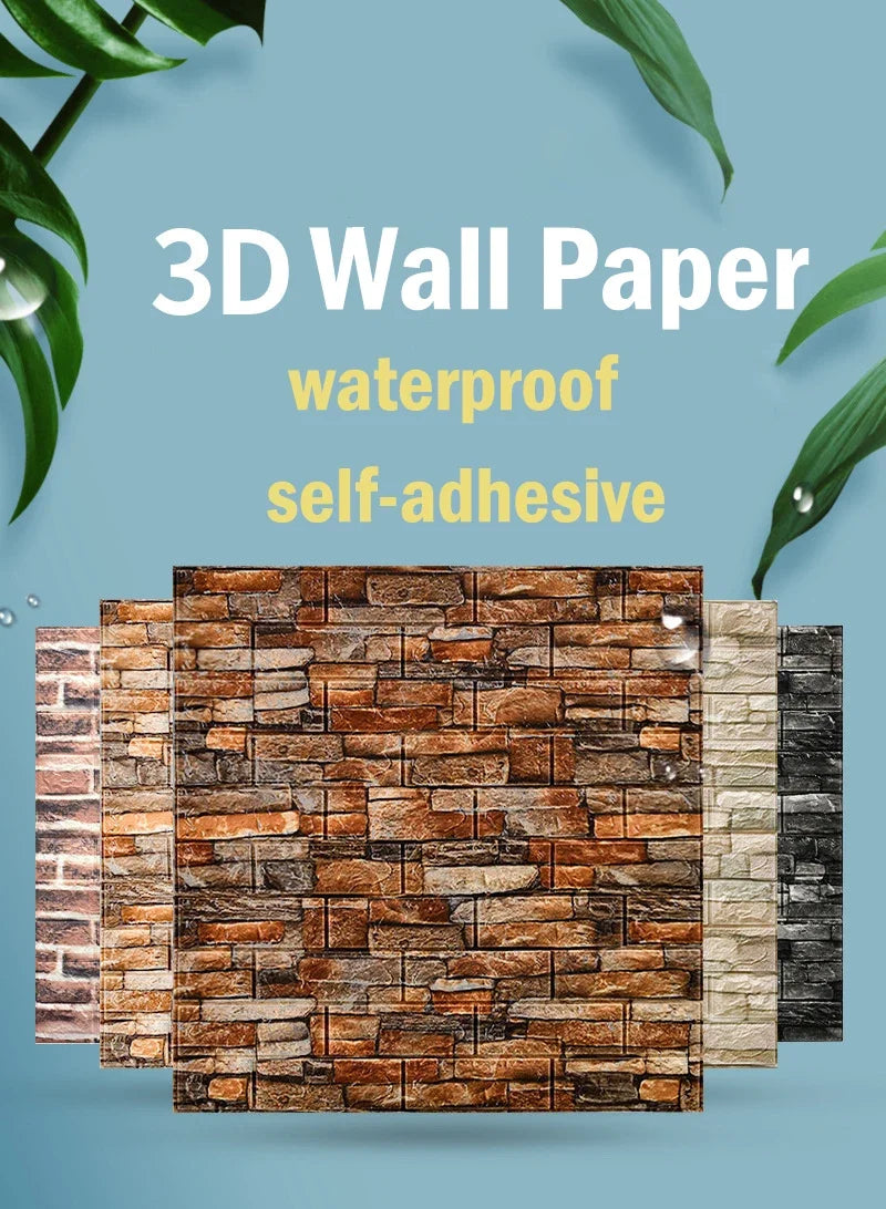 70cm*1m 3D Self-Adhesive Wallpaper Continuous Waterproof Brick Wall Stickers Living Room Bedroom Wall Stickers Home Decoration