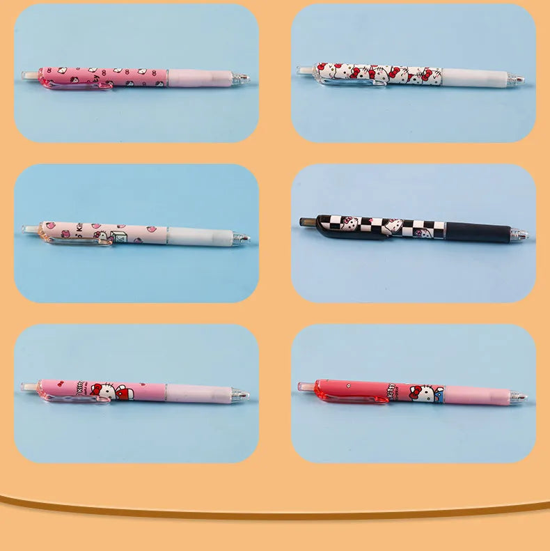 6Pcs Sanrio Gel Pen Hello Kitty Cartoon Kuromi ST Quick Drying Black 0.5mm Press The Ballpoint Pen Learning Stationery Gifts