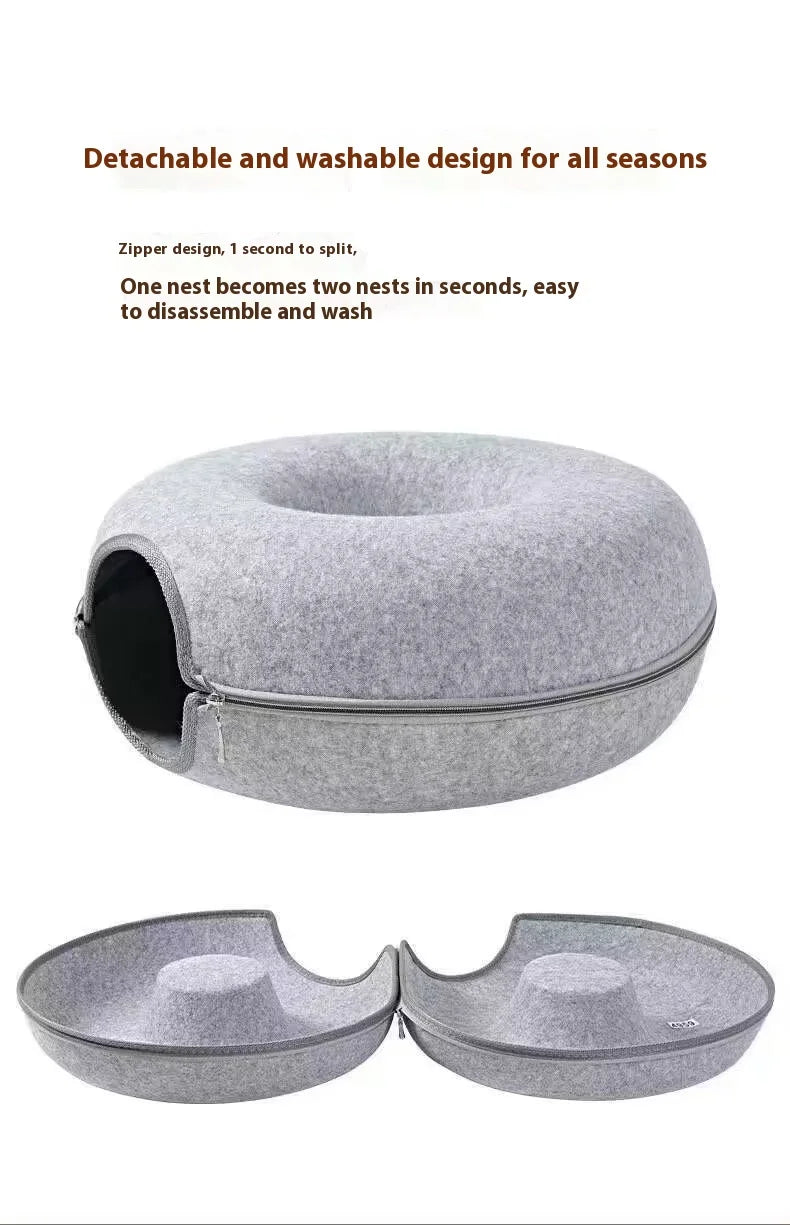 All Funny Donut Cat Bed Interactive Tunnel Pet Felt Indoor Toys Cats House Kitten Training Toy Cat Kennel Pets Supplies