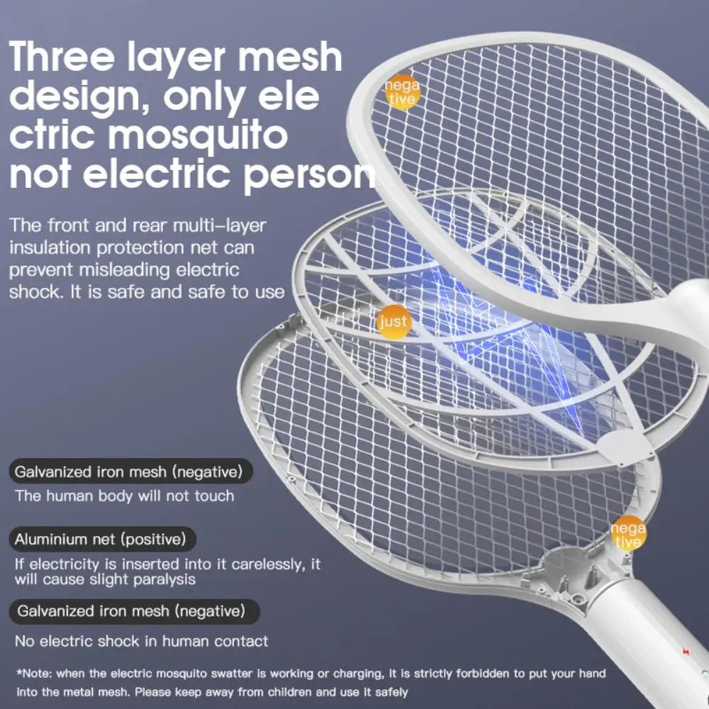 3 IN 1 Electric Mosquito Swatter Mosquito Killer 2500V USB Rechargeable Angle Not Adjustable Electric Bug Zapper Fly Bat Swatter