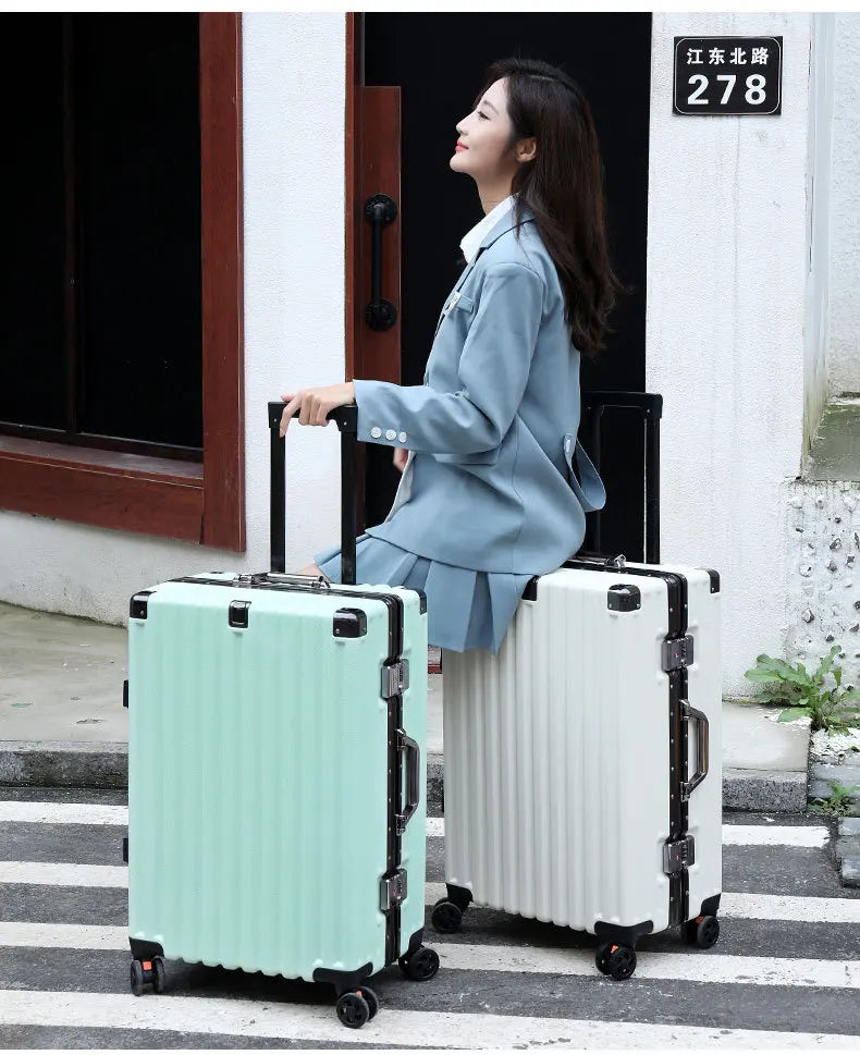 20inch 22inch 24inch 26inch Large Capacity Luggage Aluminum Frame Reinforced Anti-Collision Trolley Case Password Box Casual Suitcase Silent Wheel