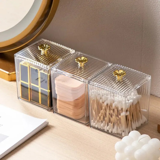 1PCS Transparent Storage Box Cotton Swab Container Desktop Dust-Proof Makeup Removal Cotton Lipstick Cosmetics Boxes Acrylic New