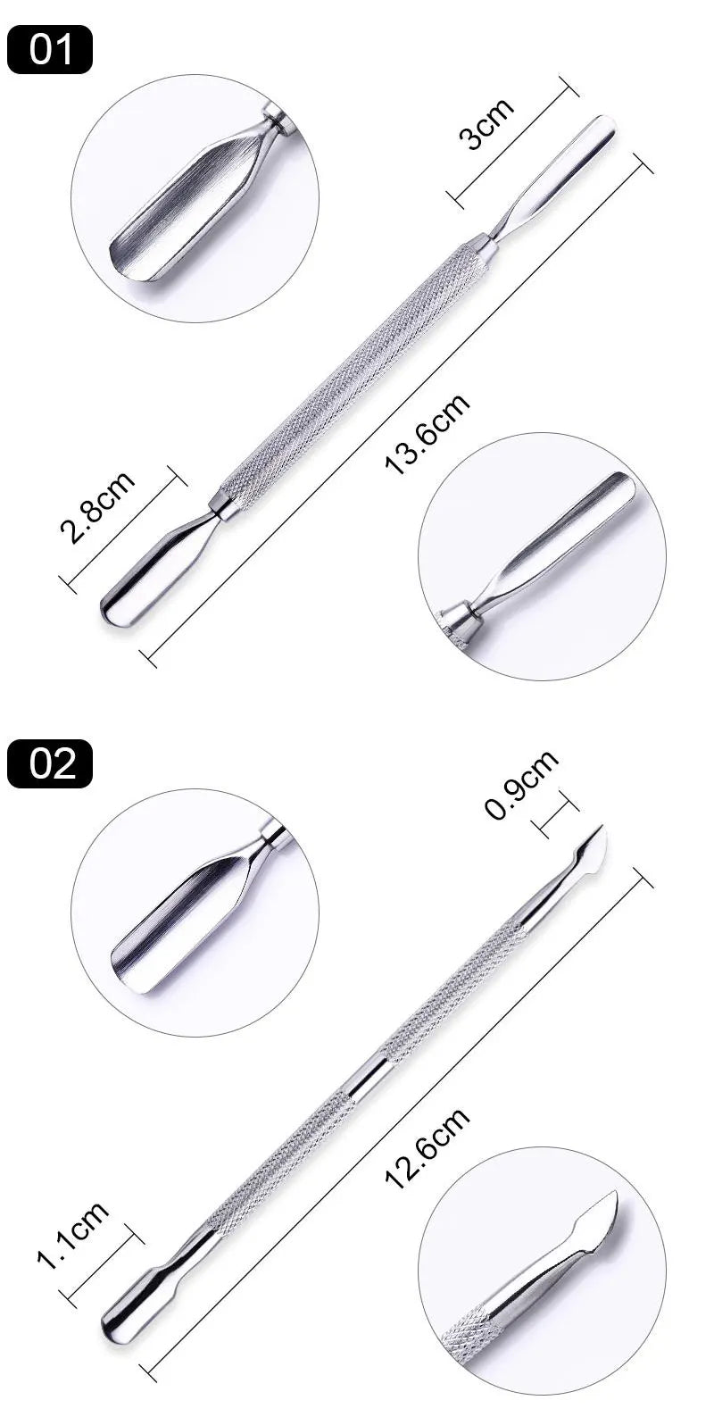 1pcs Double-ended Stainless Steel Cuticle Pusher Dead Skin Push Remover For Pedicure Manicure Nail Art Cleaner Care Tool