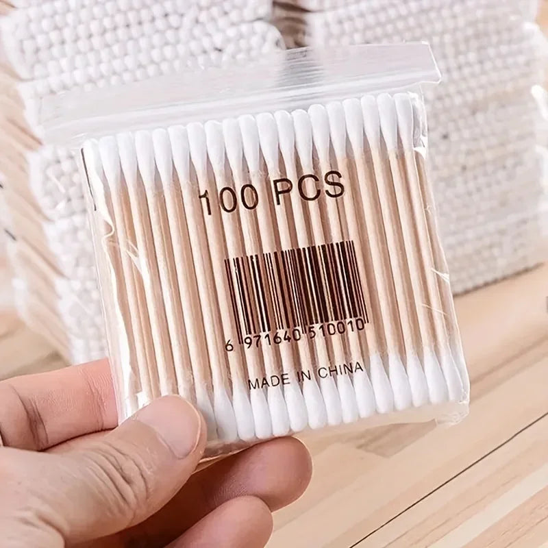 100/500/700/1000pcs Double Head Wood Cotton Swab Nose Ears Cleaning Women Makeup Tools Lipstik Cotton Buds Bastoncillos Oidos