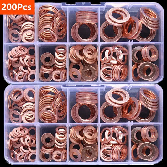 Copper Washer Gasket Nut and Bolt Set Flat Ring Seal Assortment Kit with Box //M8/M10/M12/M14 for Sump Plugs