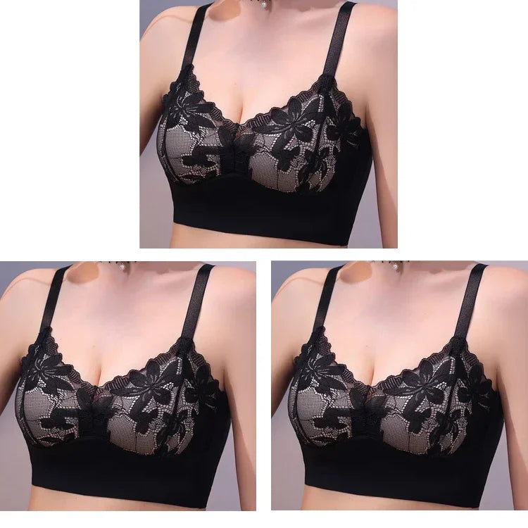 3pcs Ice Silk Seamless Lace Bra No Steel Ring Comfortable Large Size Bra vest bra Gather Anti Sagging Underwear