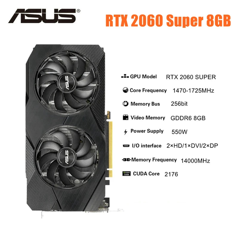 2024 Used ASUS RTX 2060 Super 6GB 8GB 12GB GDDR6 192bit Video Cards GPU Graphic Card RTX2060