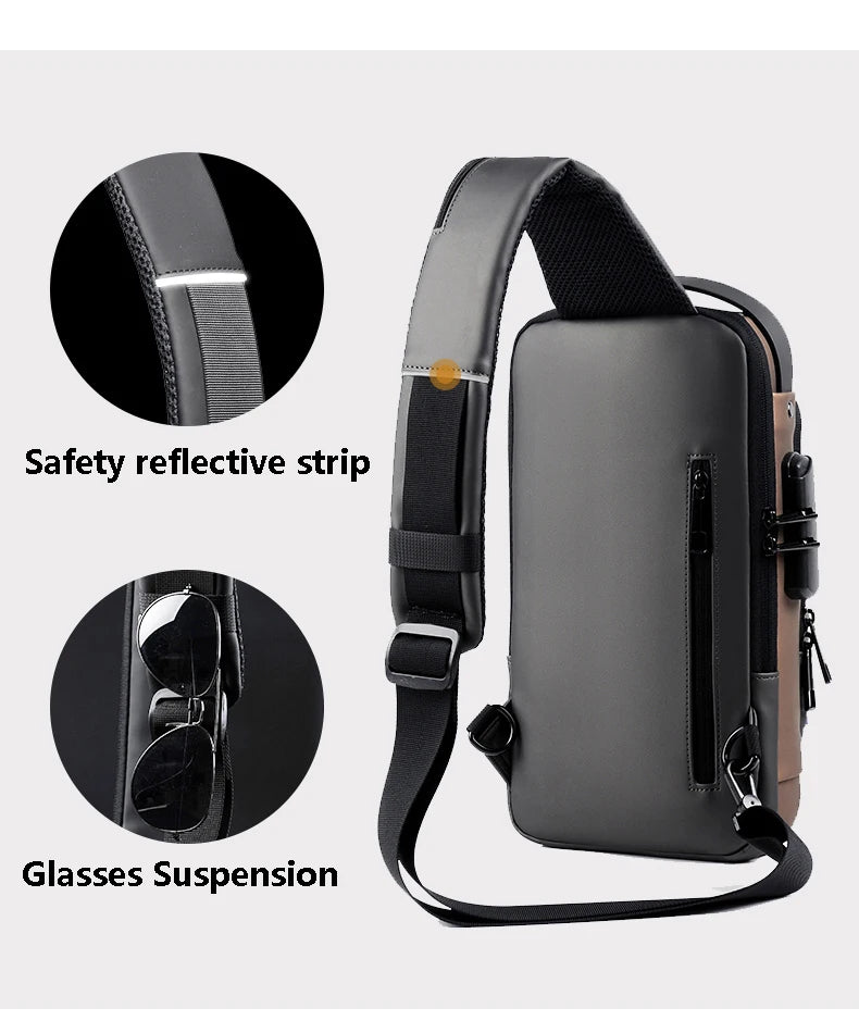 Chest Bag Multifunction Crossbody Sport Running Travel Sling Pack Anti-theft USB Charge Shoulder Messenger Pack Luxury Brand Men