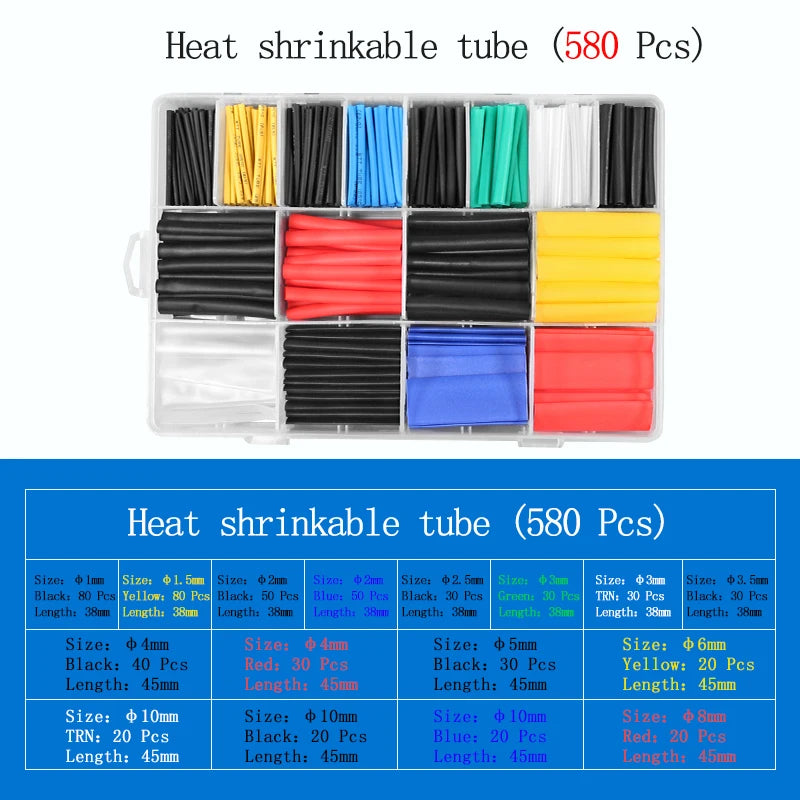 2:1 Heat Shrink Tube127/164/328/140/530/560/580/780pcs Shrinking Assorted Polyolefin Insulation Sleeving Wire Cable Sleeve Wrap