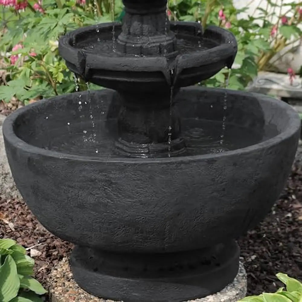 34" 3-Tier Outdoor Water Fountain Waterfall Feature Patio Yard or Lawn Resin Material Relaxing Sounds Easy Setup Dark Gray