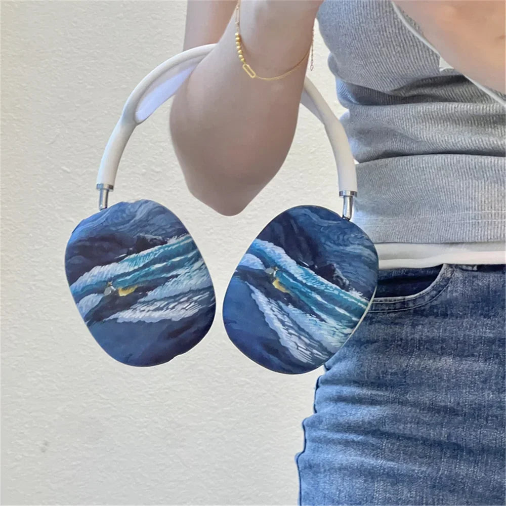 Art Painting Case for Apple Airpods Max For Headphone Airpods Max Protect Anti fall Case Wave The Starry Night Design Fashion