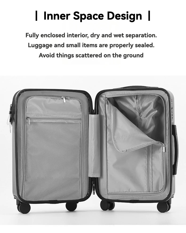 2024 New Durable  Large Capacity Luggage Sets Suitcase Front Open USB Charging Men Carry-On Travel 20/22/24/26